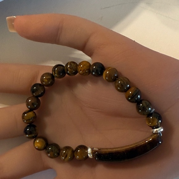 NWOT Round Natural Tiger Eye Stone Adjustable Necklace & Bracelet 8m 2 Piece Set - Picture 7 of 11